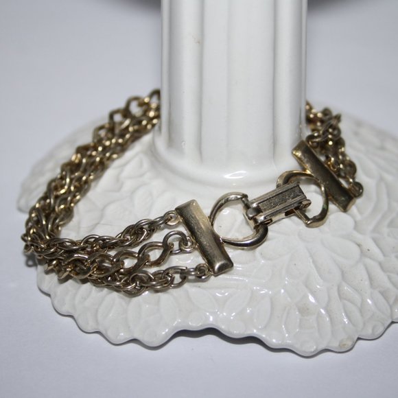 Vintage gold triple chain bracelet 7"